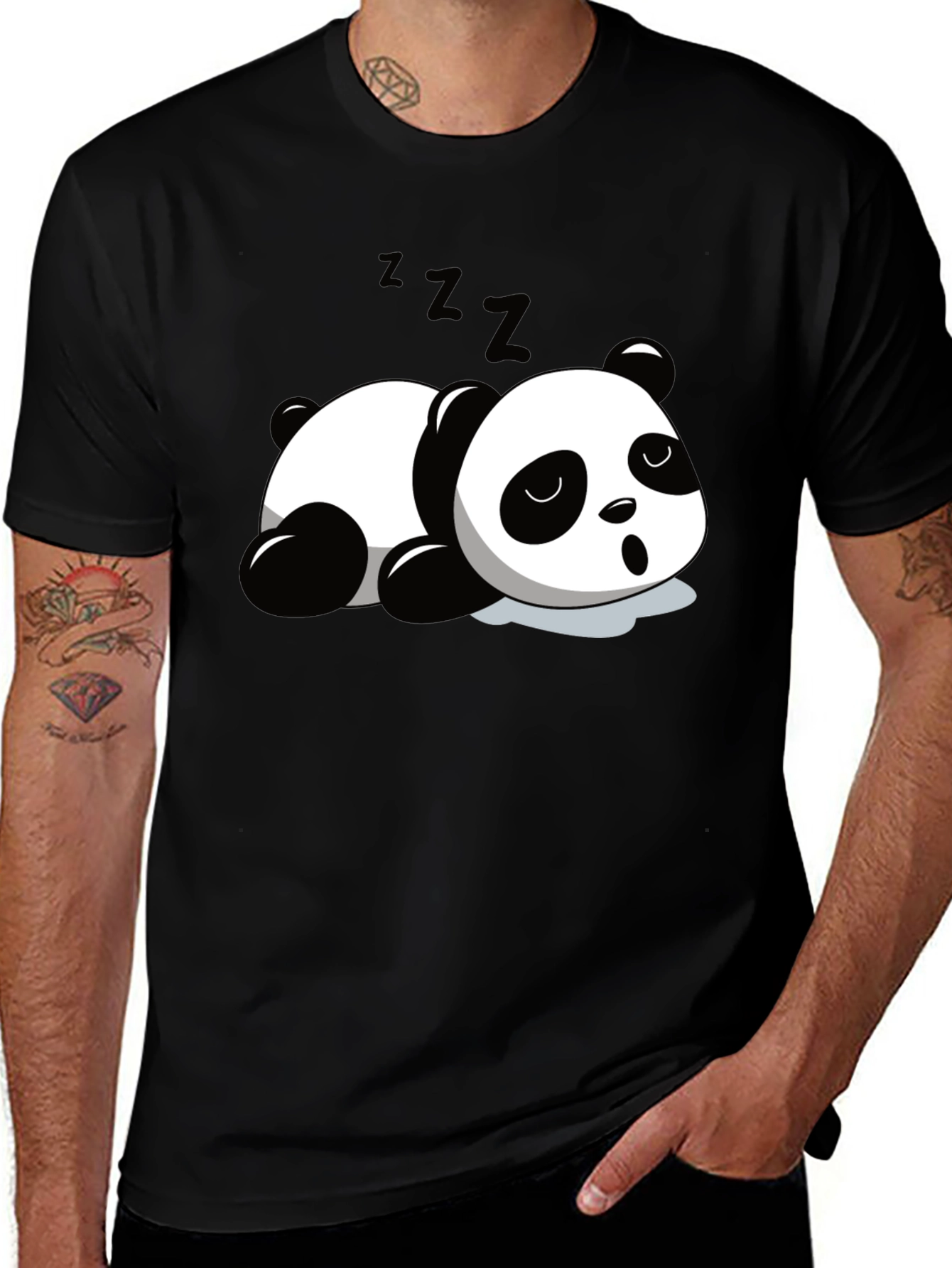 Cute Panda Sleeping Graphic T-Shirt - Black