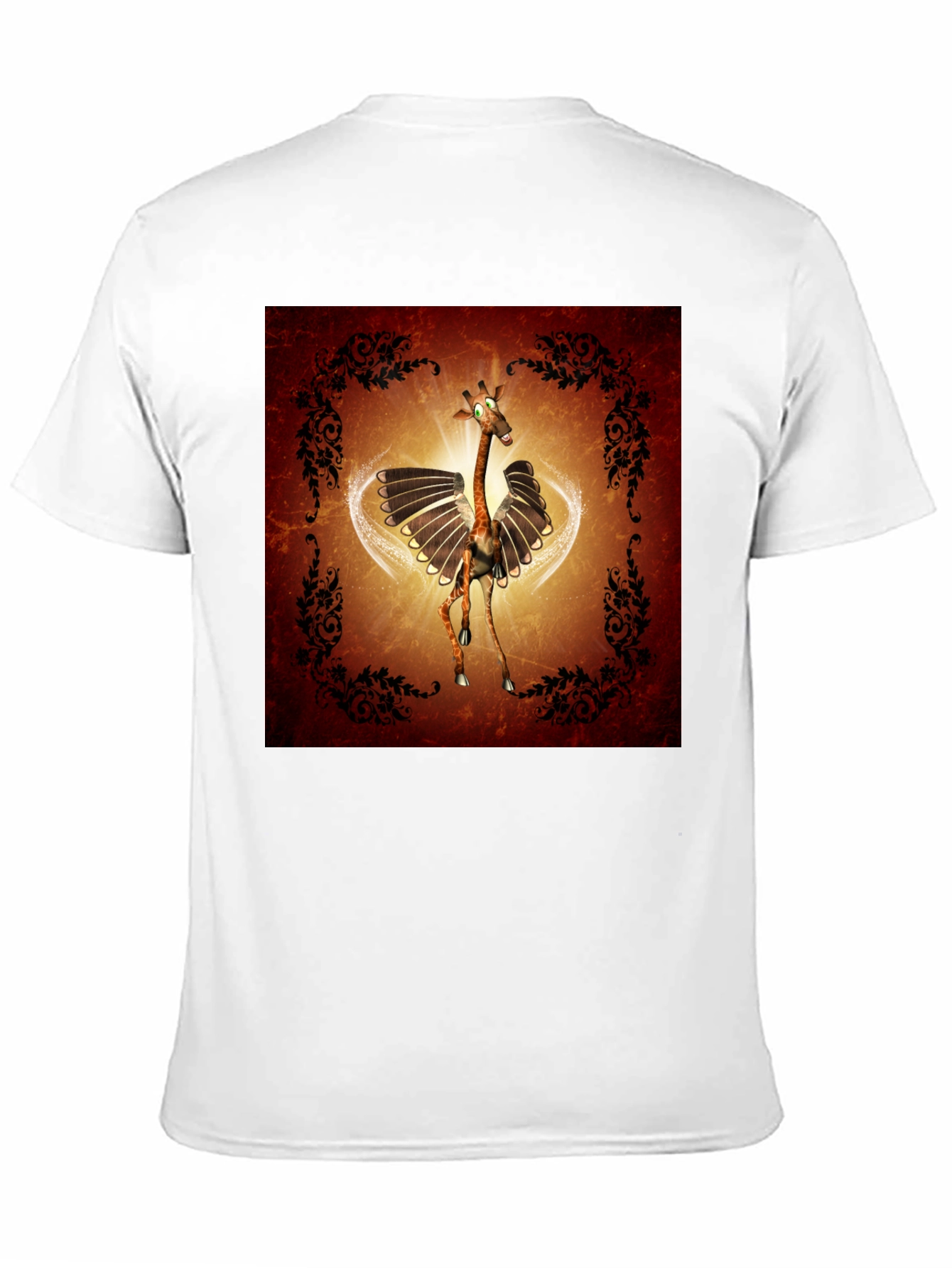 Whimsical Flying Giraffe Graphic Tee - Mens Black T-Shirt