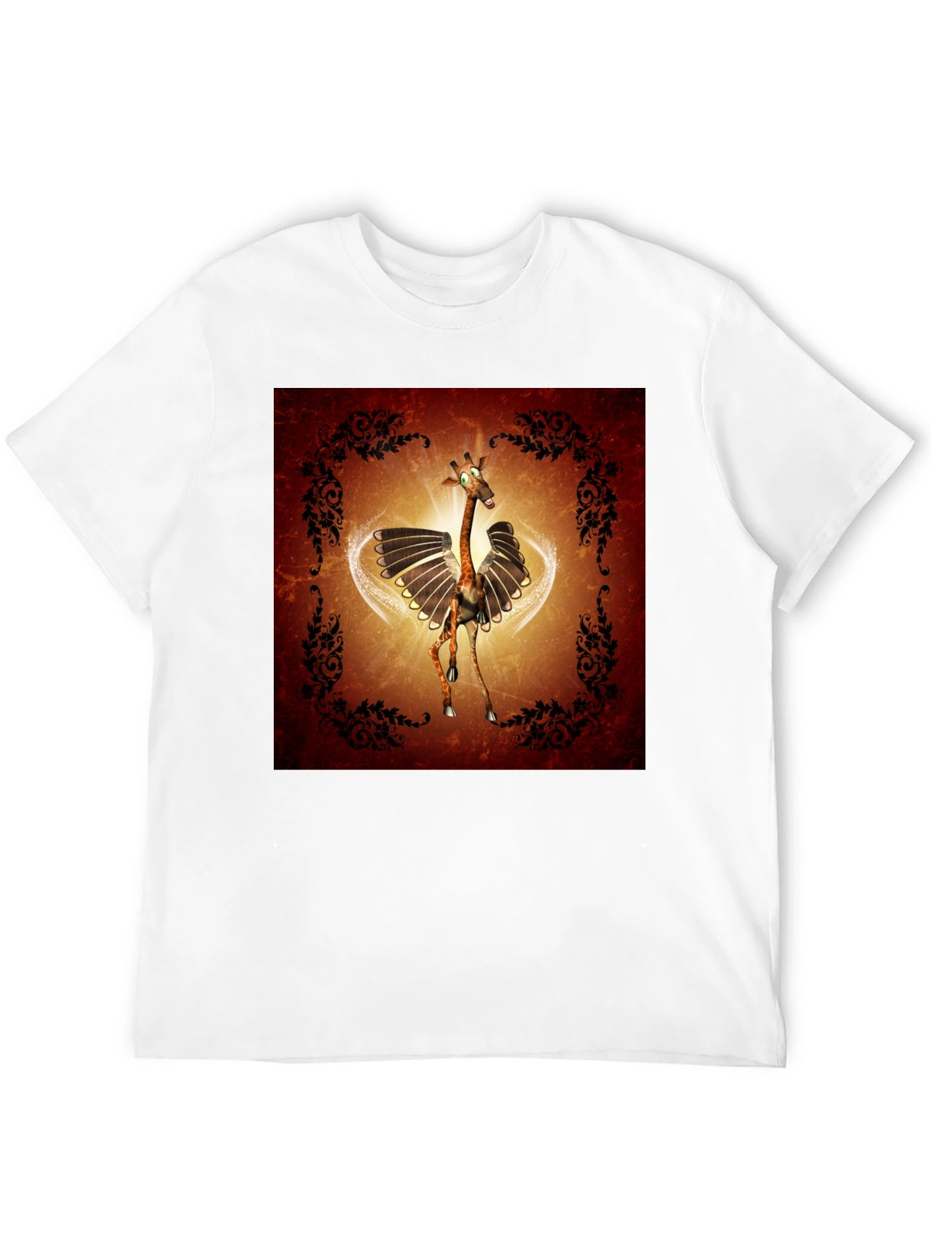 Whimsical Flying Giraffe Graphic Tee - Mens Black T-Shirt