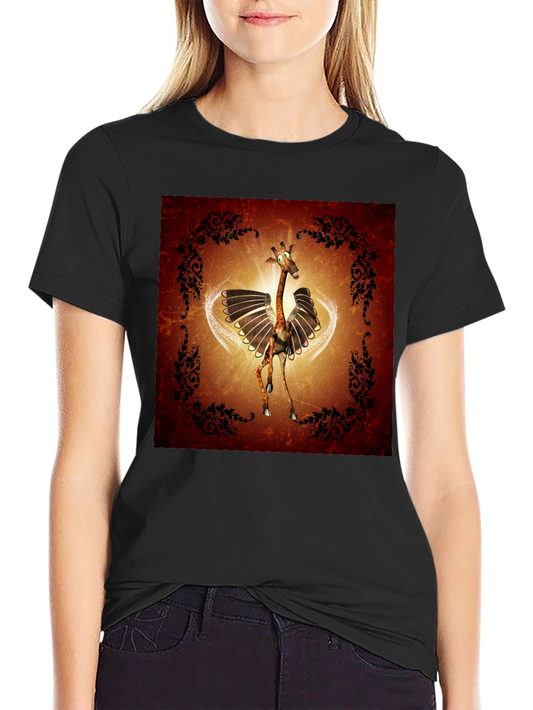 Whimsical Flying Giraffe Graphic Tee - Mens Black T-Shirt
