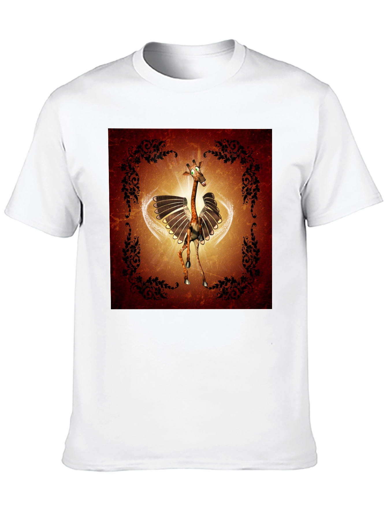Whimsical Flying Giraffe Graphic Tee - Mens Black T-Shirt