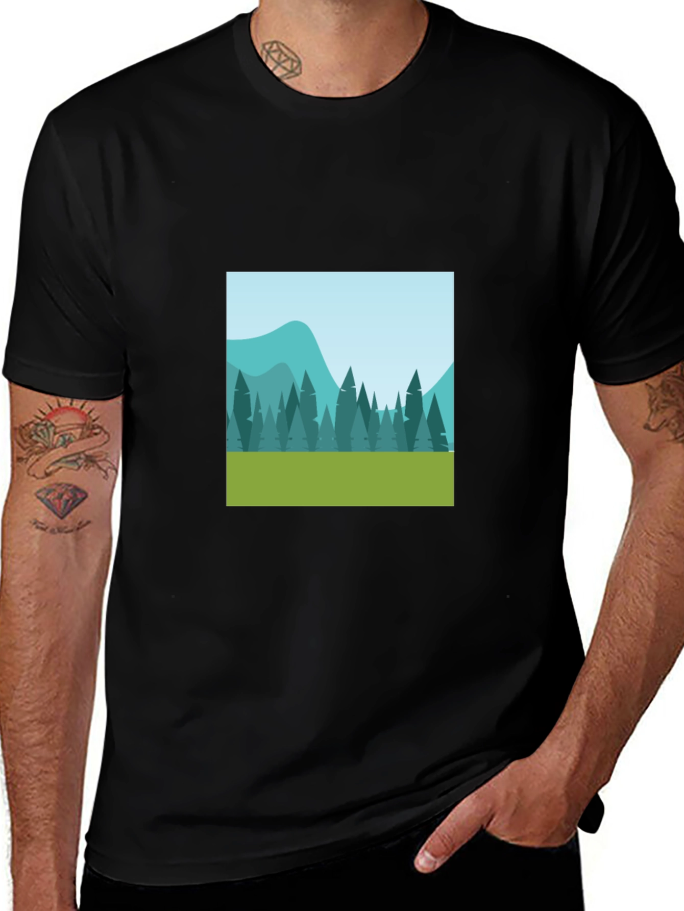 Nature Scene Graphic Tee - Black Cotton Comfort