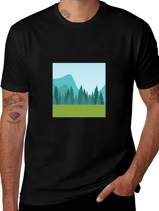 Nature Scene Graphic Tee - Black Cotton Comfort