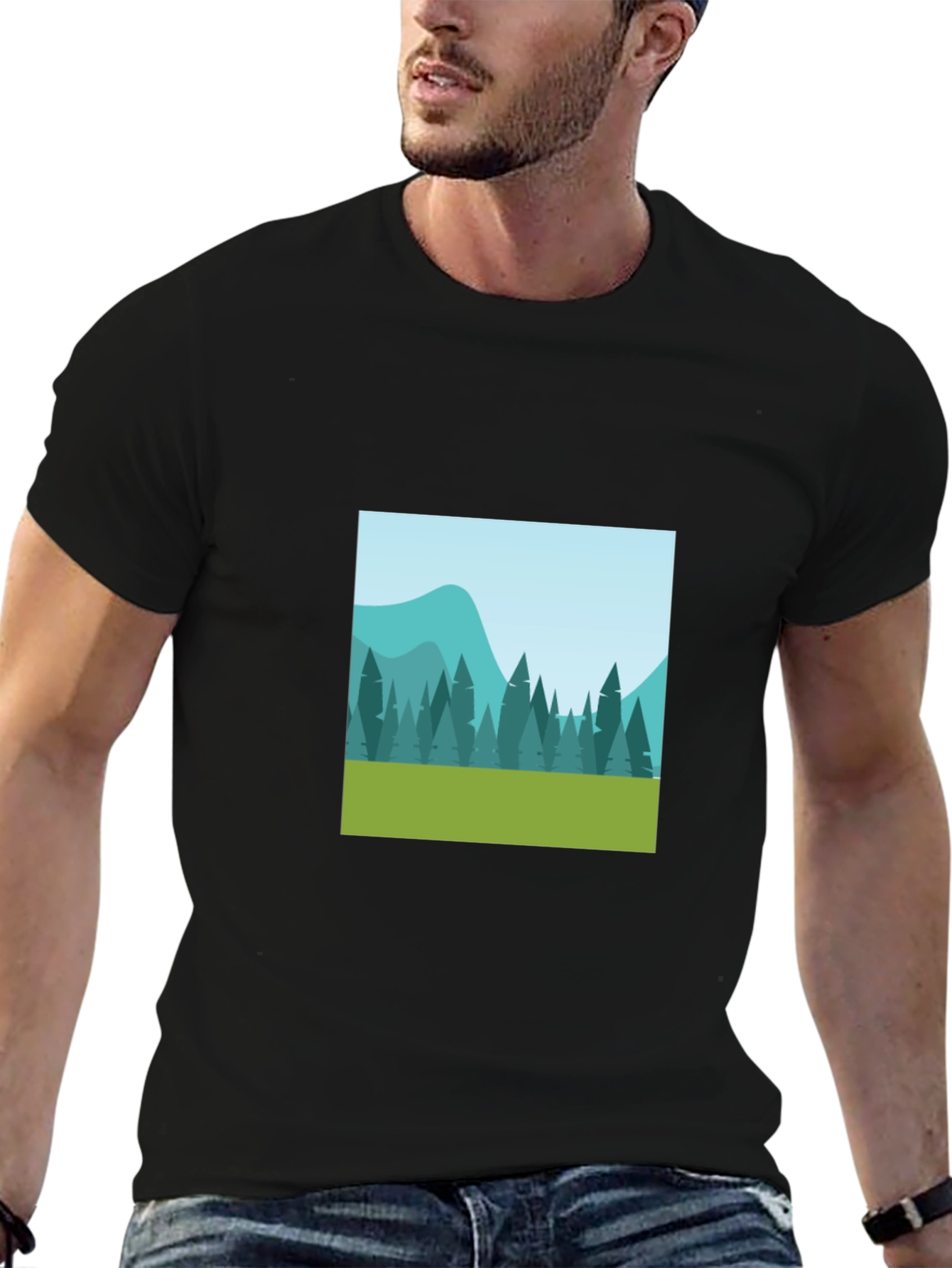 Nature Scene Graphic Tee - Black Cotton Comfort