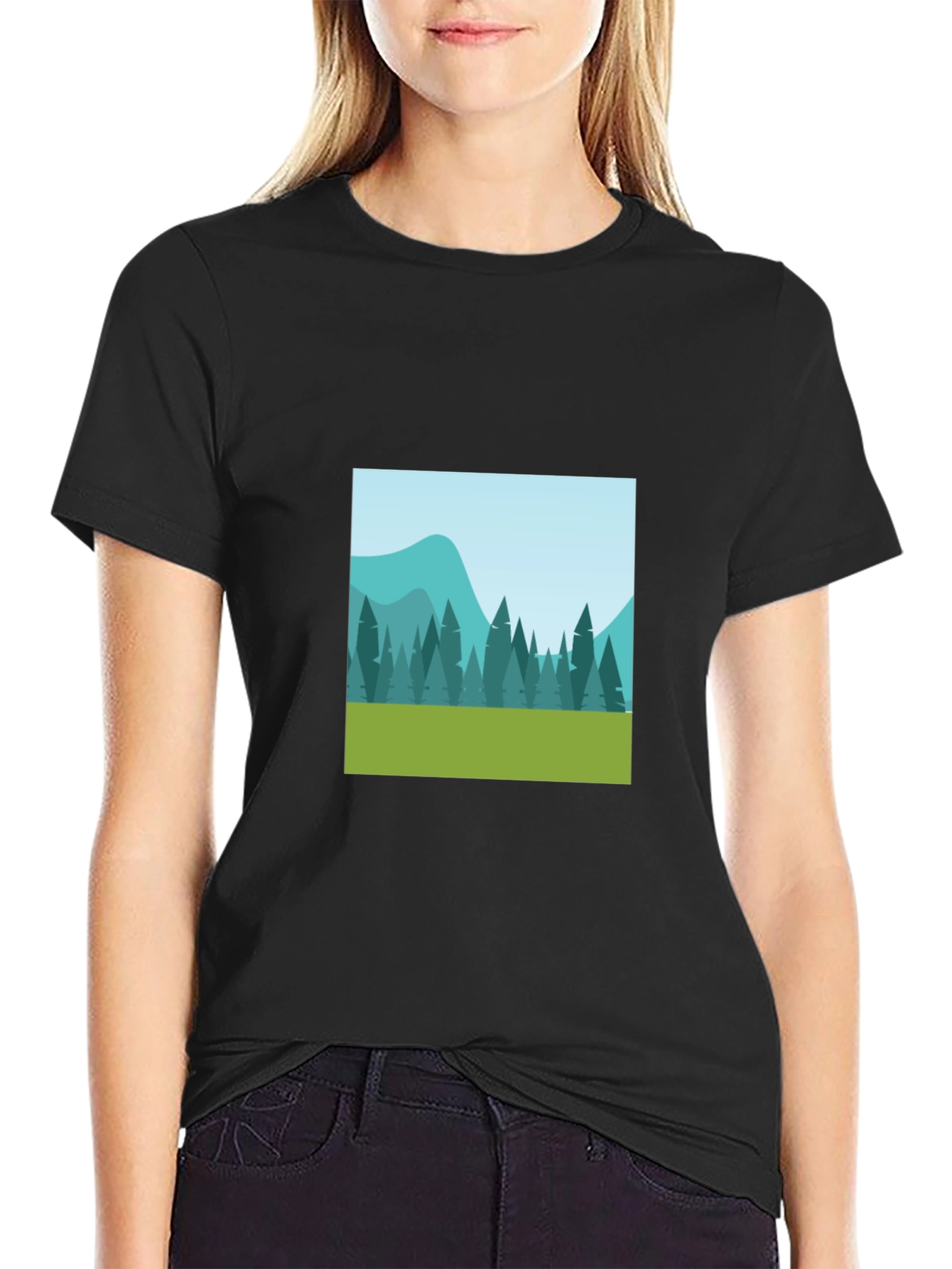 Nature Scene Graphic Tee - Black Cotton Comfort