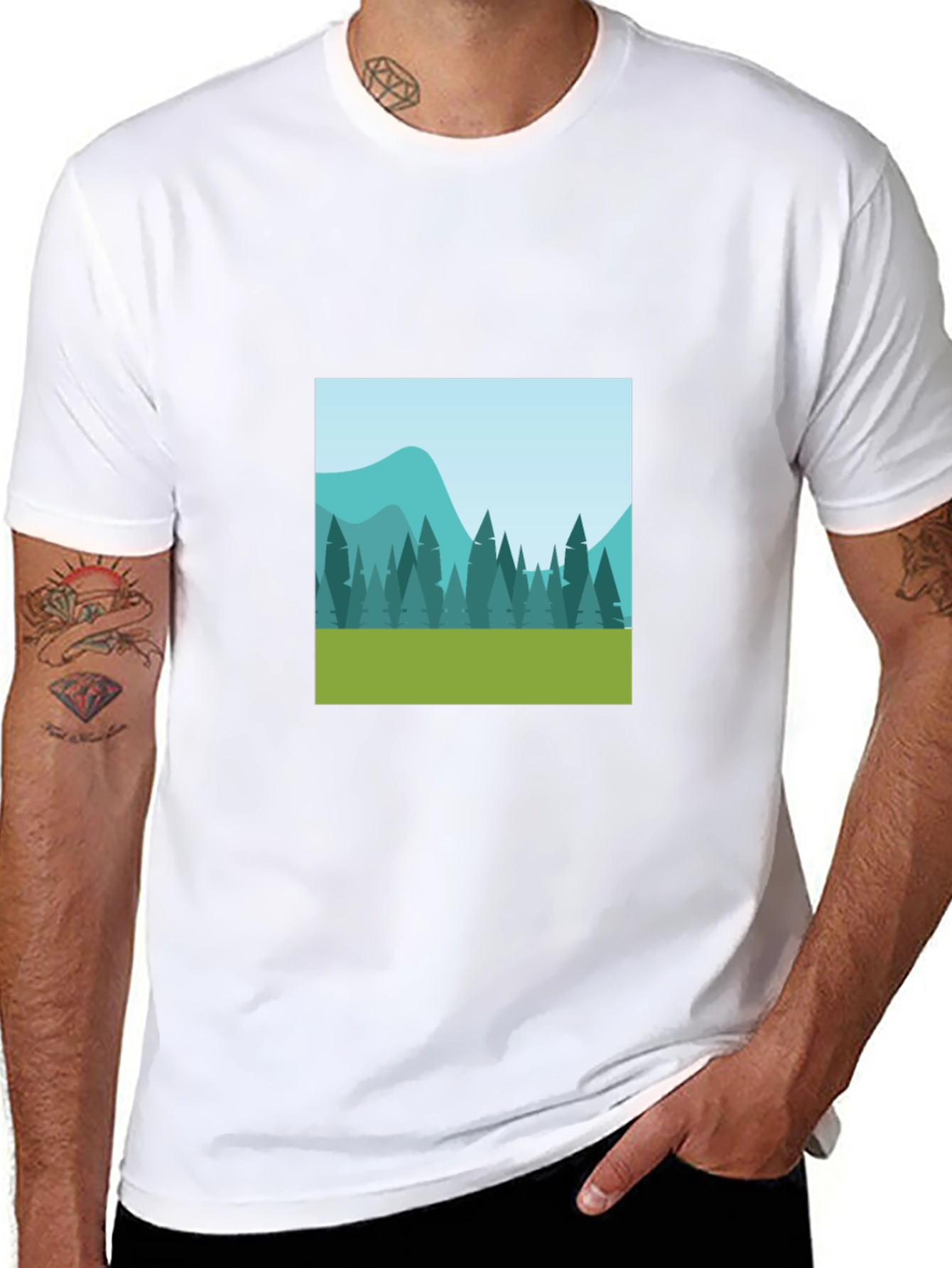 Nature Scene Graphic Tee - Black Cotton Comfort