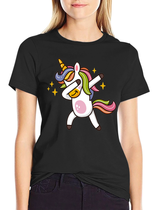 Dabbing Unicorn Graphic Tee - Black Cotton Blend