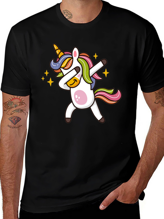 Dabbing Unicorn Graphic Tee - Black Cotton Blend