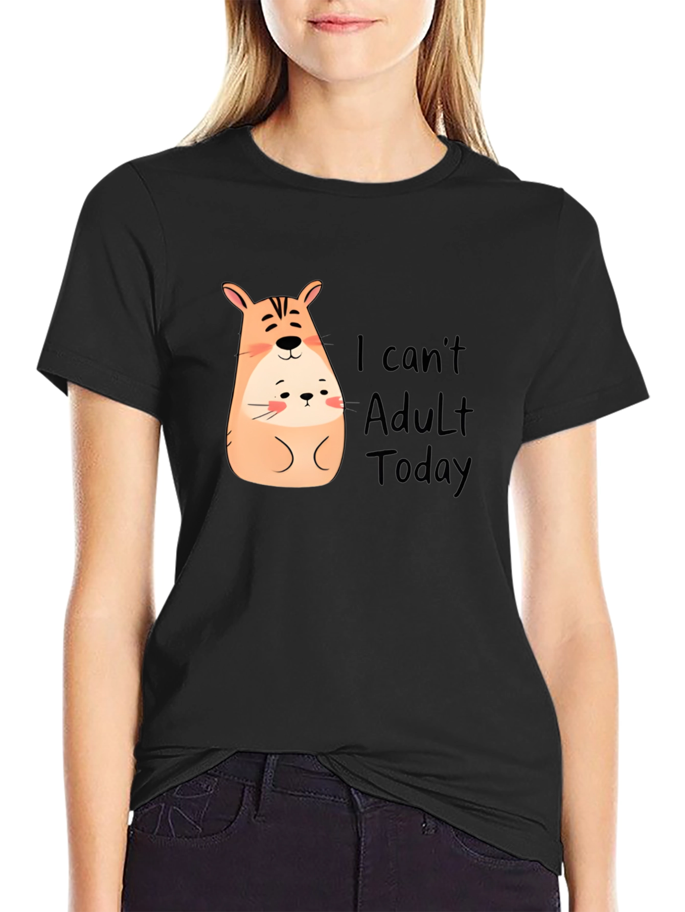 Cute Hamster I Cant Adult Today Black T-Shirt