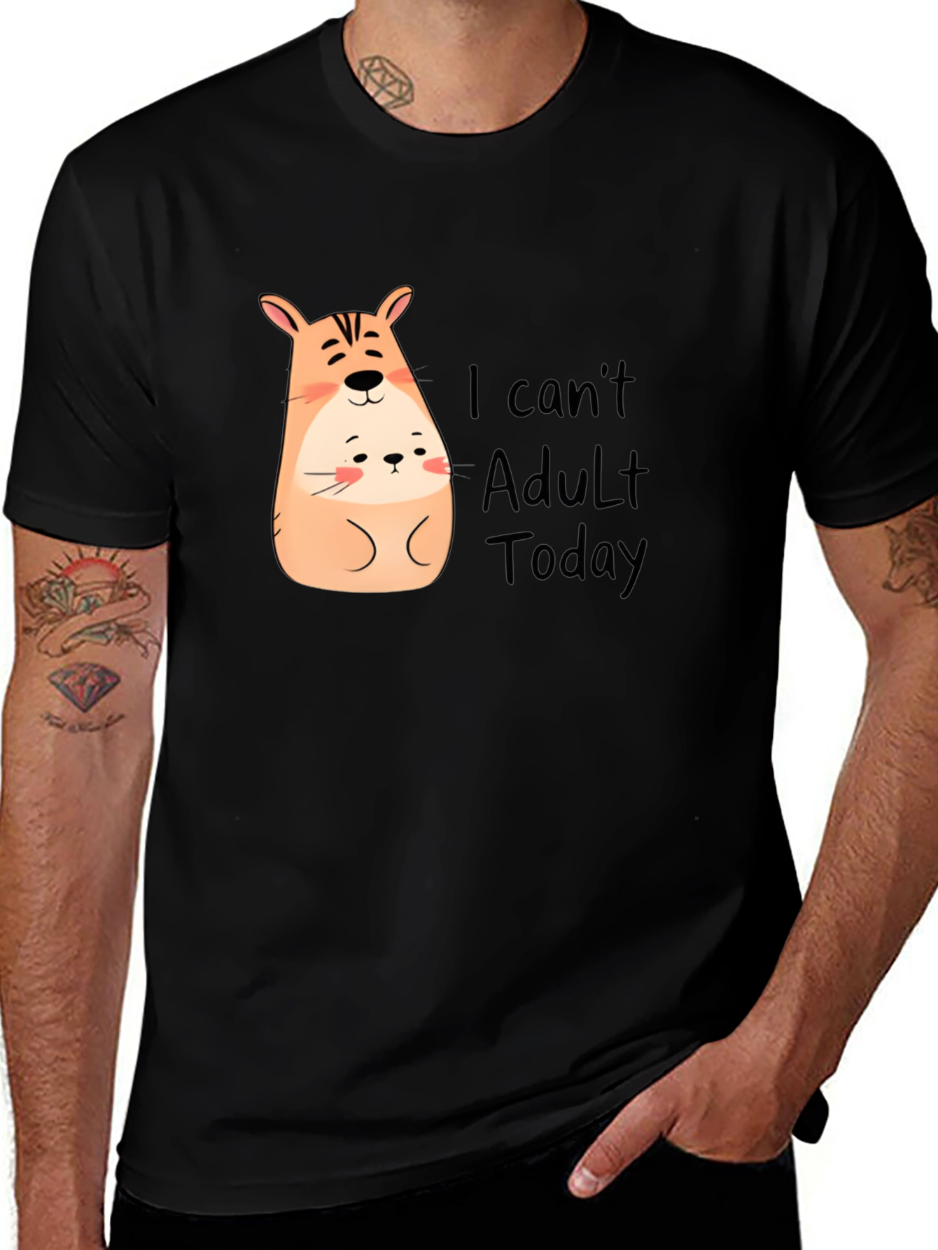 Cute Hamster I Cant Adult Today Black T-Shirt