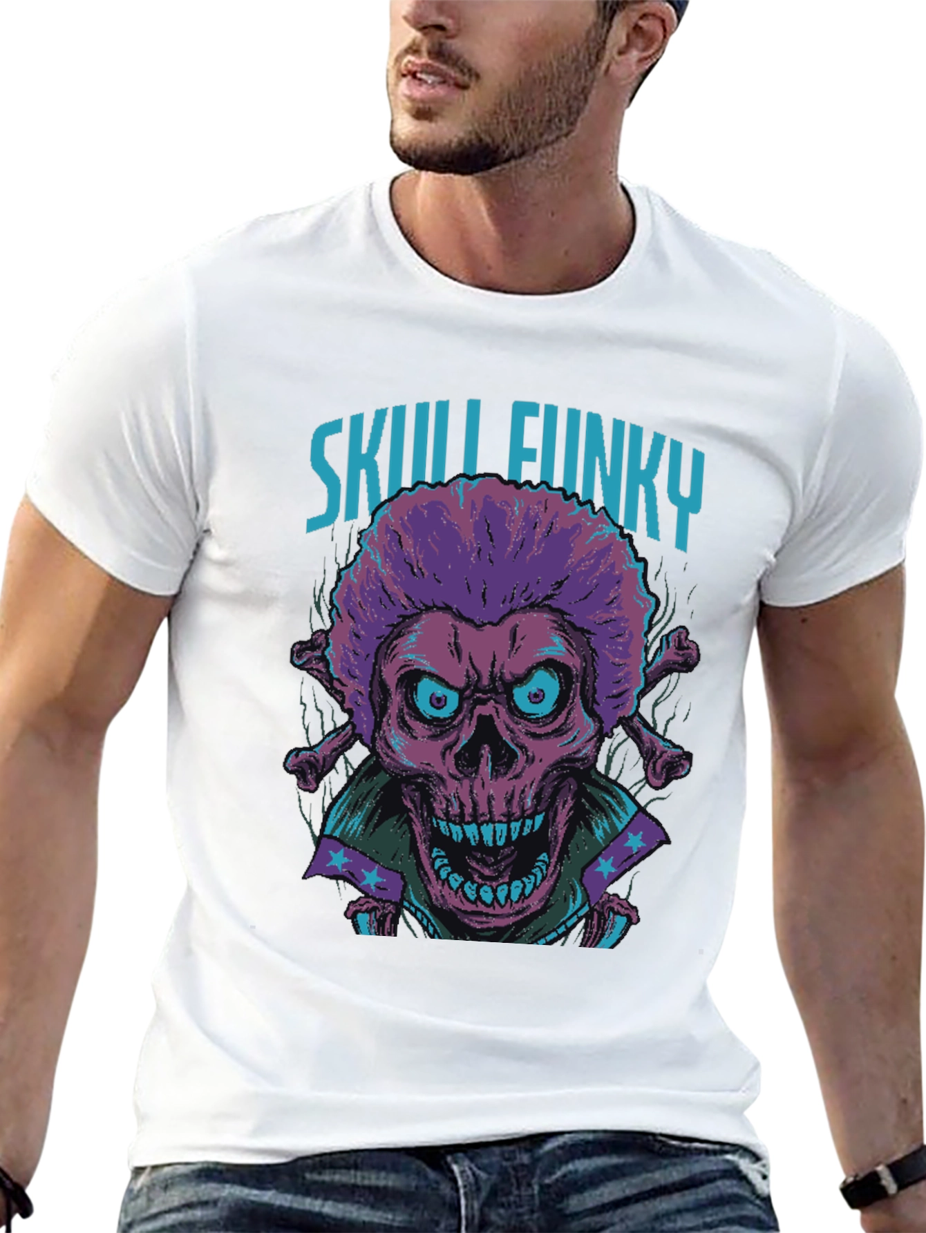Skull Funky Graphic Print Tee - Unique Fashion