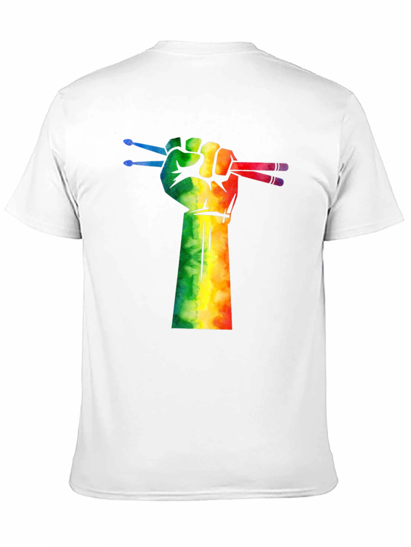 Drummer Pride T-Shirt: Rainbow Fist Drumsticks Graphic