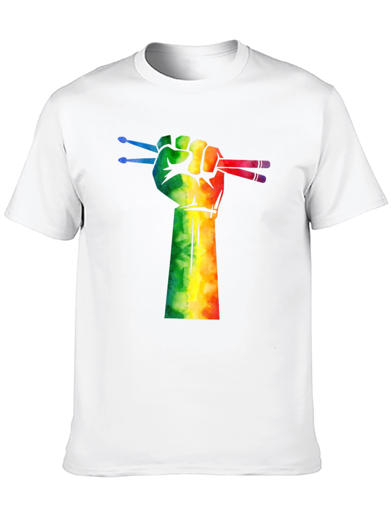 Drummer Pride T-Shirt: Rainbow Fist Drumsticks Graphic