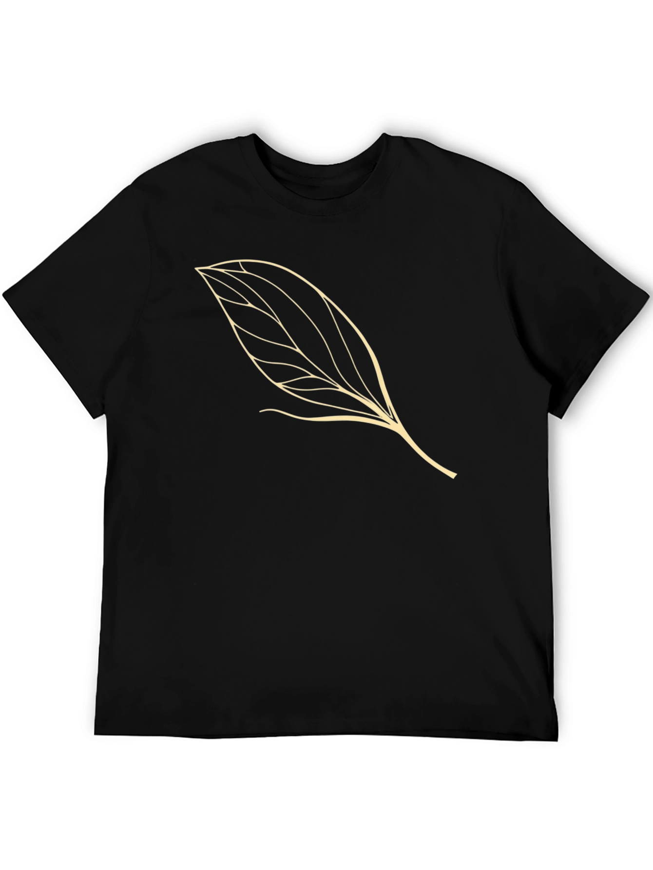 Leaf Design Black Cotton T-Shirt