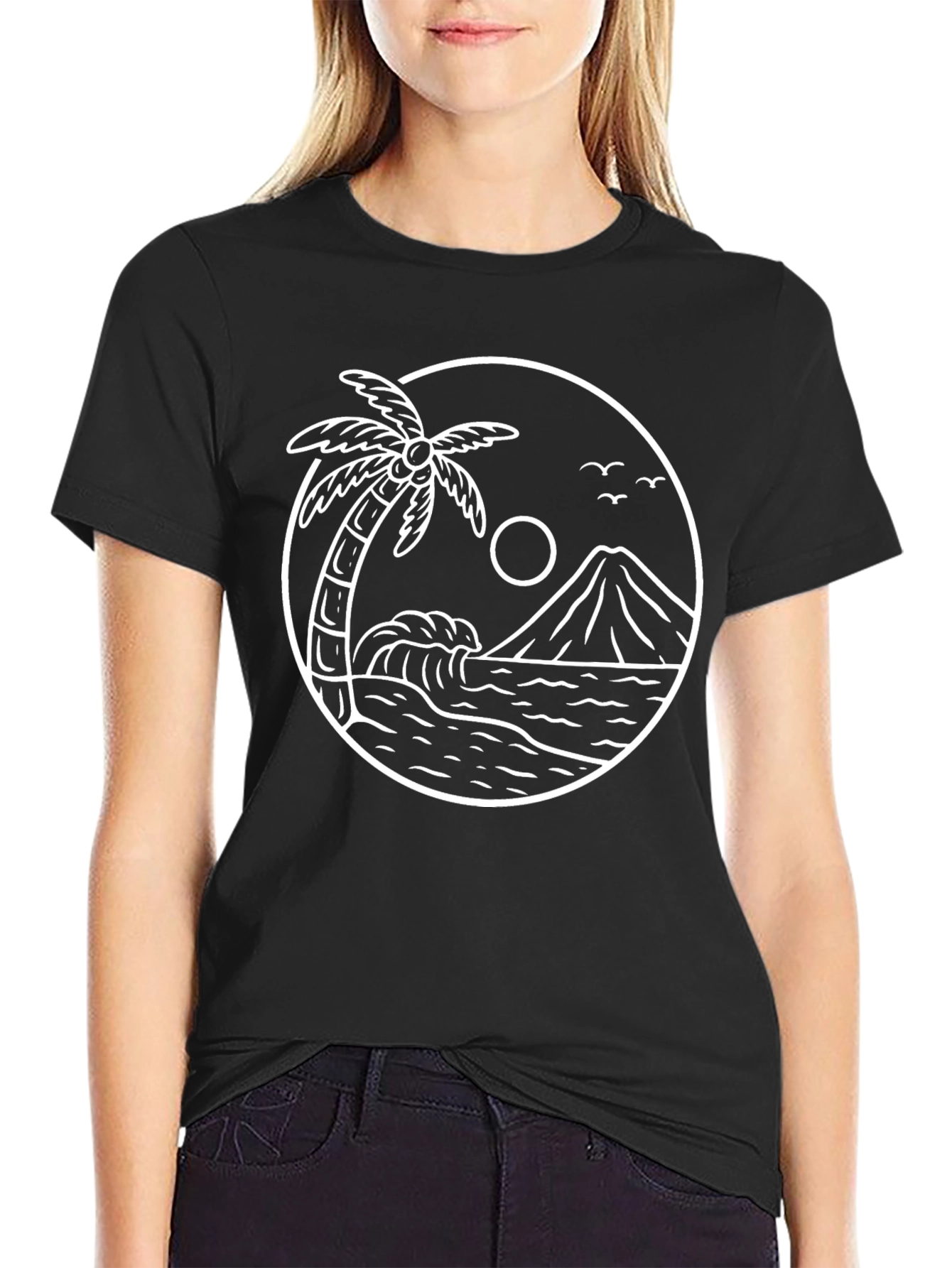 Island Scene Graphic Tee - Black
