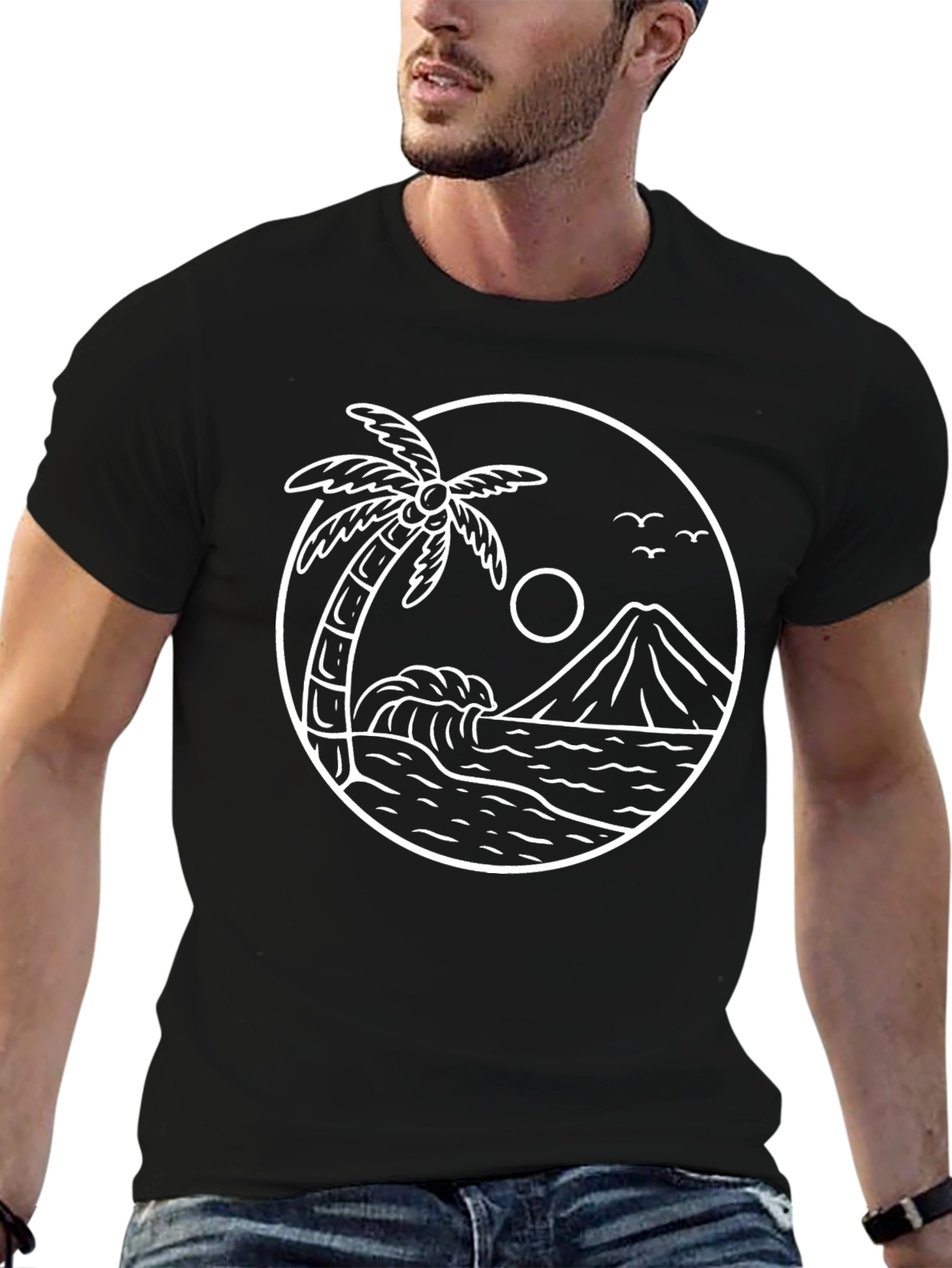Island Scene Graphic Tee - Black