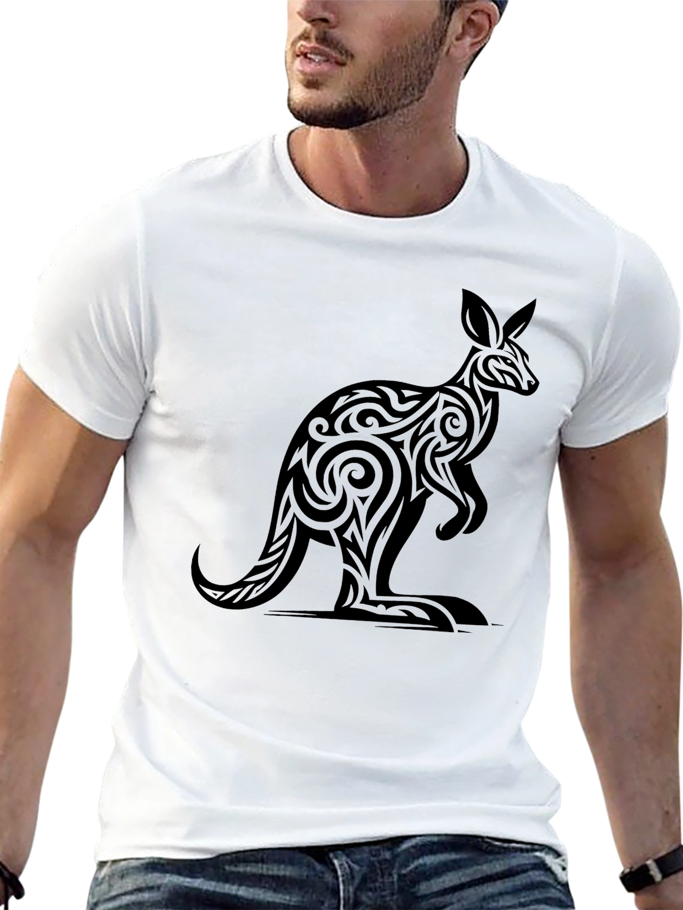 Tribal Kangaroo Graphic Black Tee