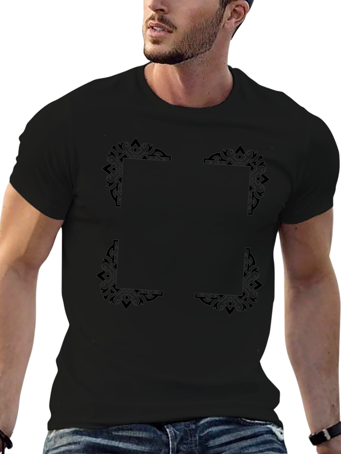 Elegant Frame Design Black T-Shirt for Men