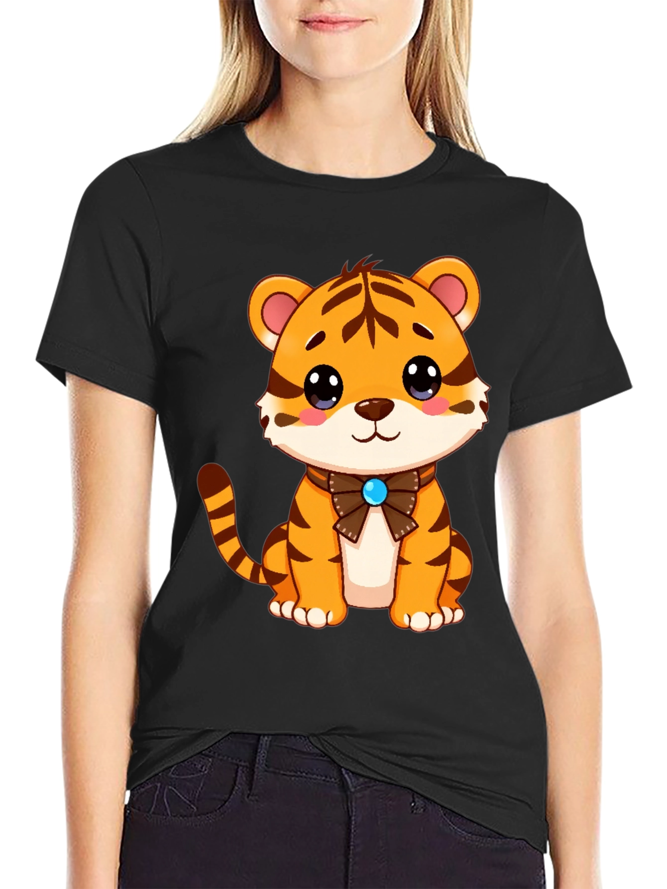 Cute Tiger Cub Graphic Tee - Soft Black T-Shirt
