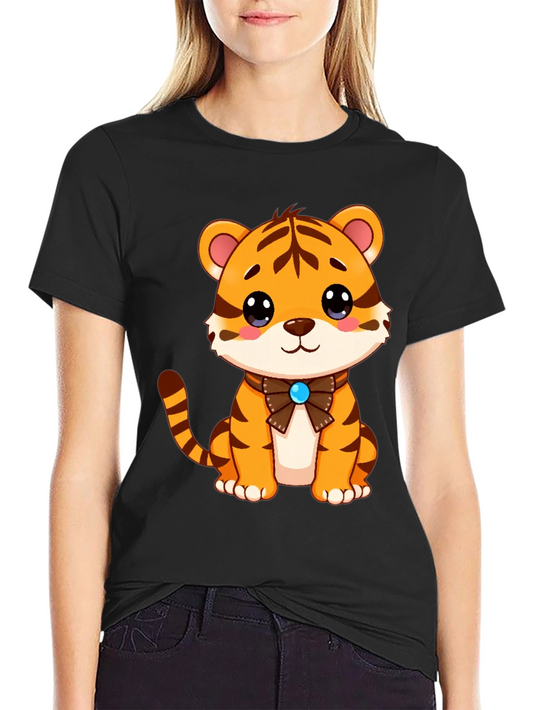 Cute Tiger Cub Graphic Tee - Soft Black T-Shirt