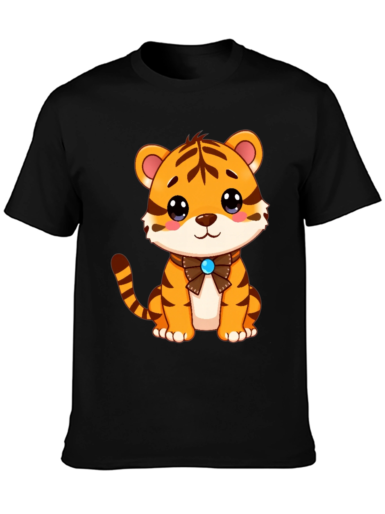 Cute Tiger Cub Graphic Tee - Soft Black T-Shirt