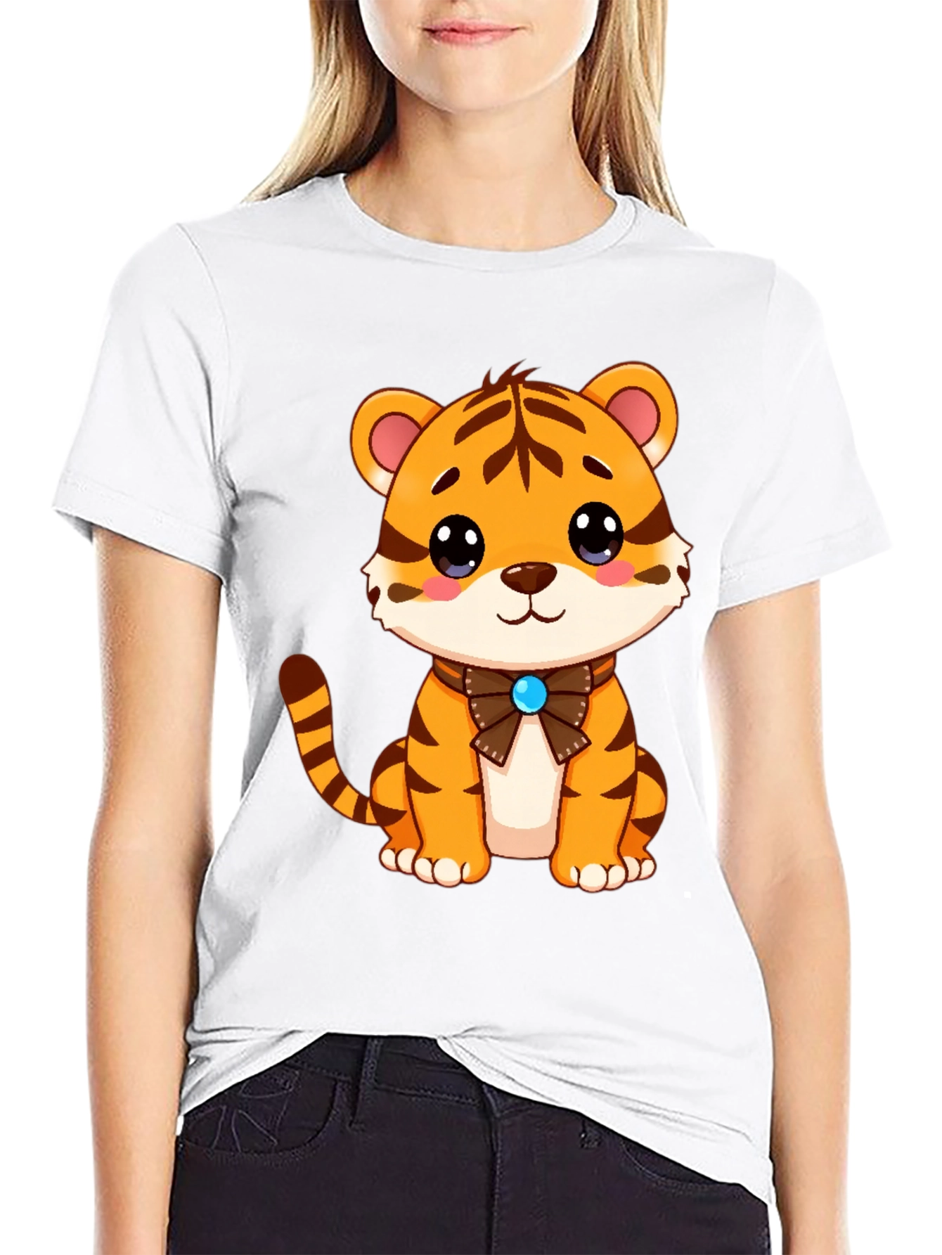 Cute Tiger Cub Graphic Tee - Soft Black T-Shirt