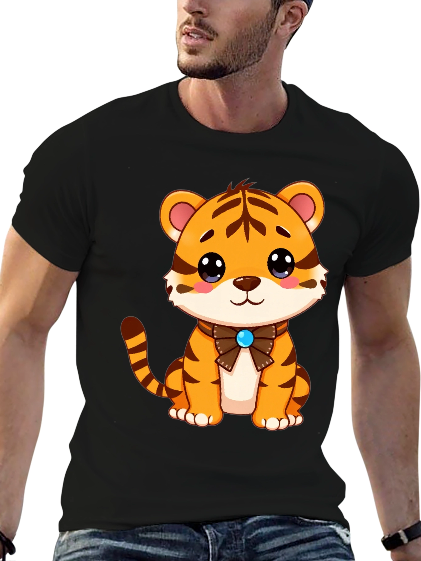 Cute Tiger Cub Graphic Tee - Soft Black T-Shirt