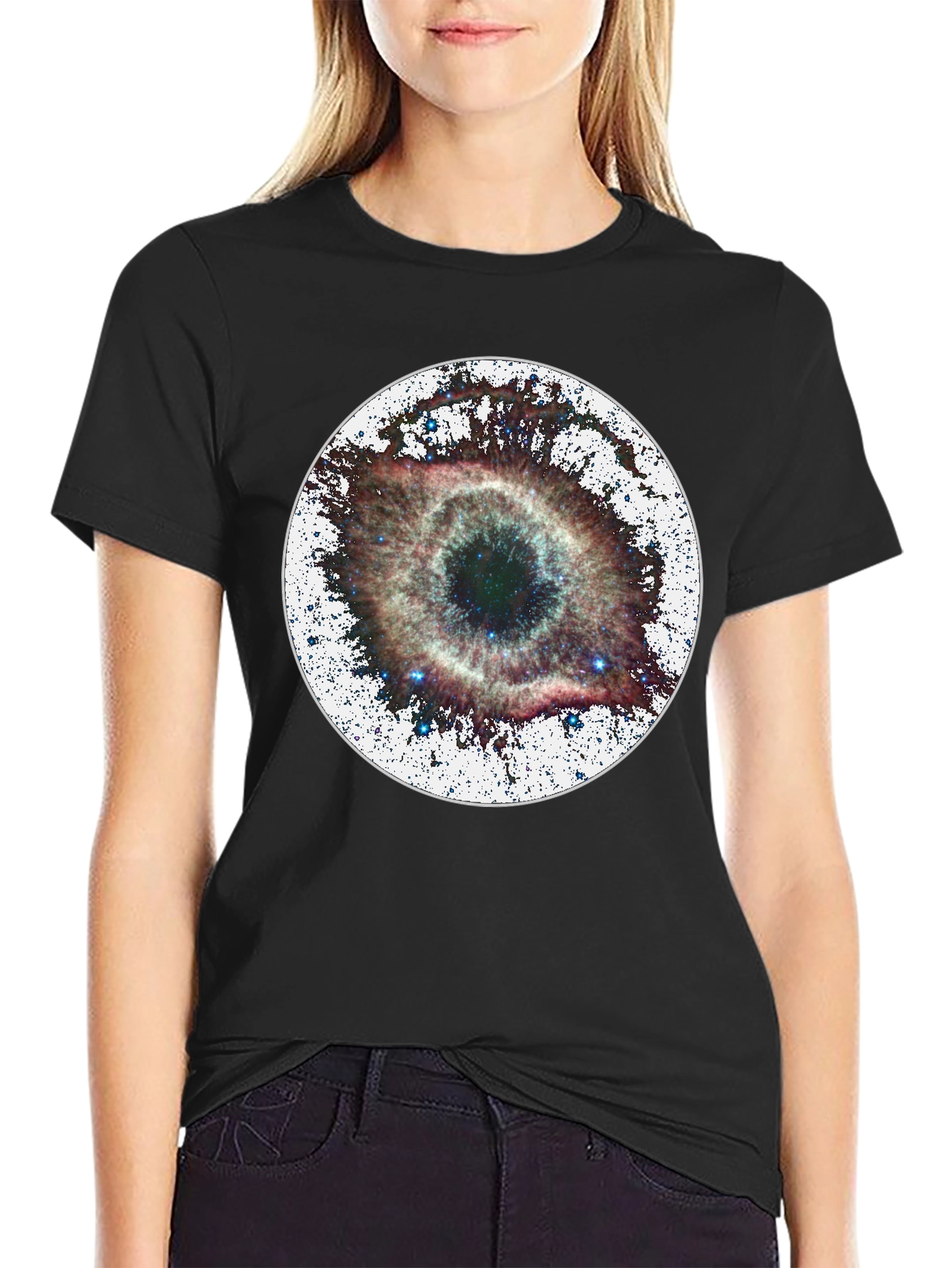 Nebula Eye Black Tee - Cosmic Style