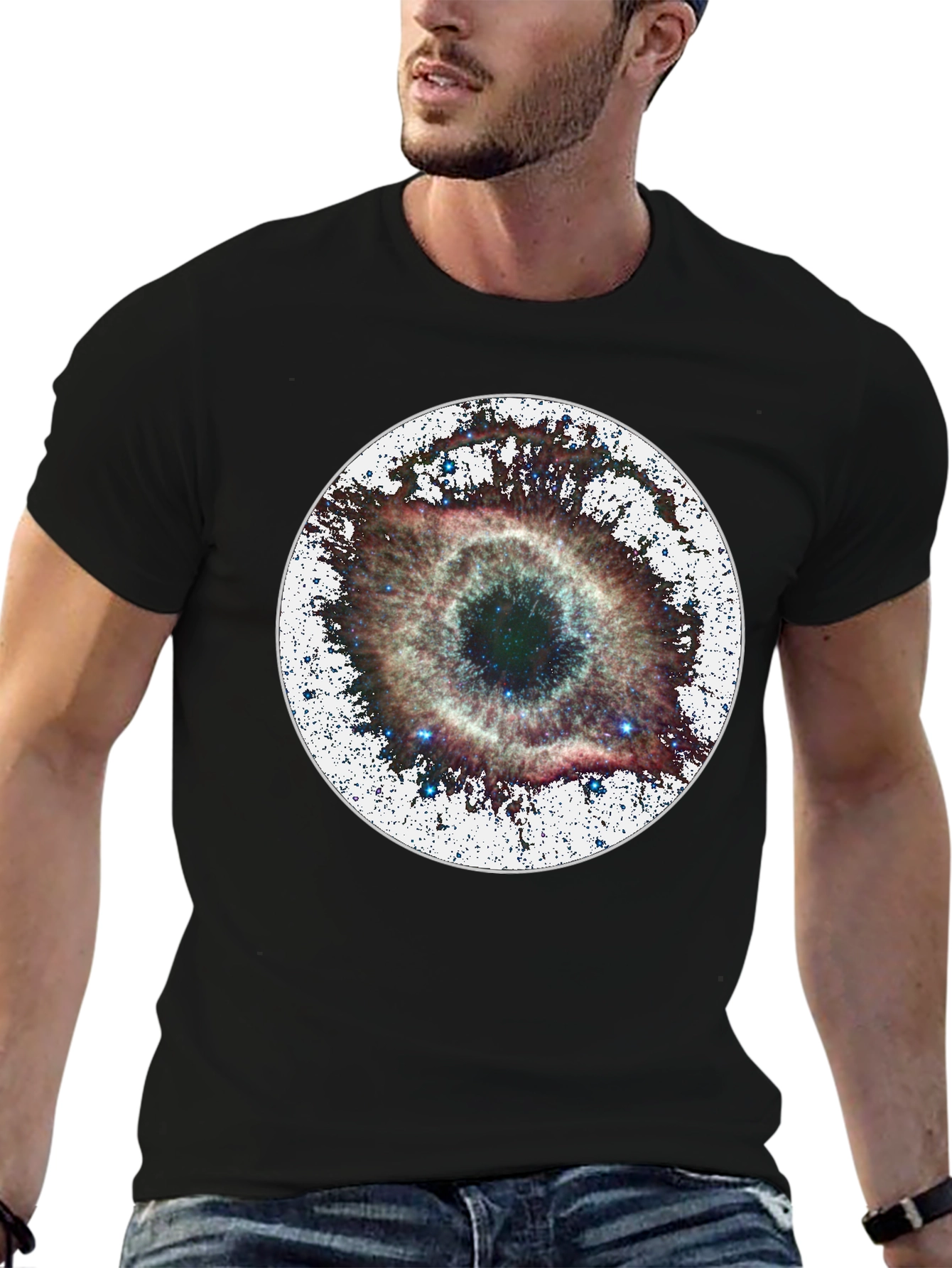 Nebula Eye Black Tee - Cosmic Style