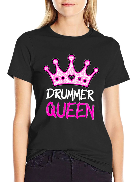 Drummer Queen Black T-Shirt - Music Lover Tee