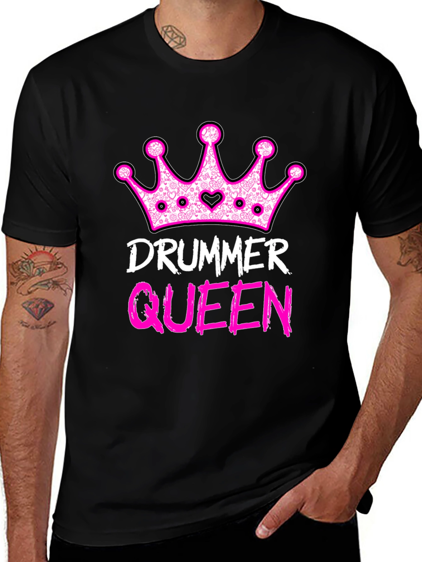 Drummer Queen Black T-Shirt - Music Lover Tee