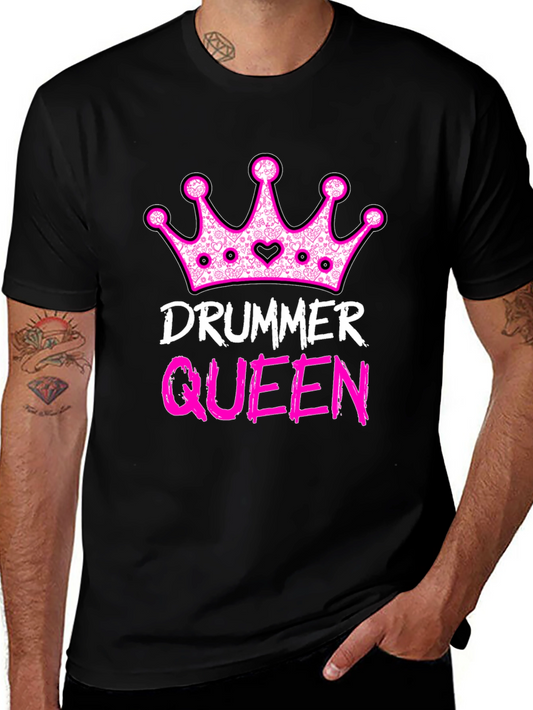 Drummer Queen Black T-Shirt - Music Lover Tee