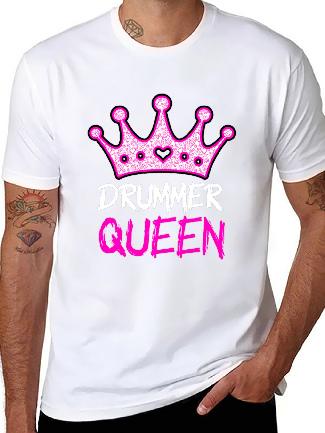 Drummer Queen Black T-Shirt - Music Lover Tee