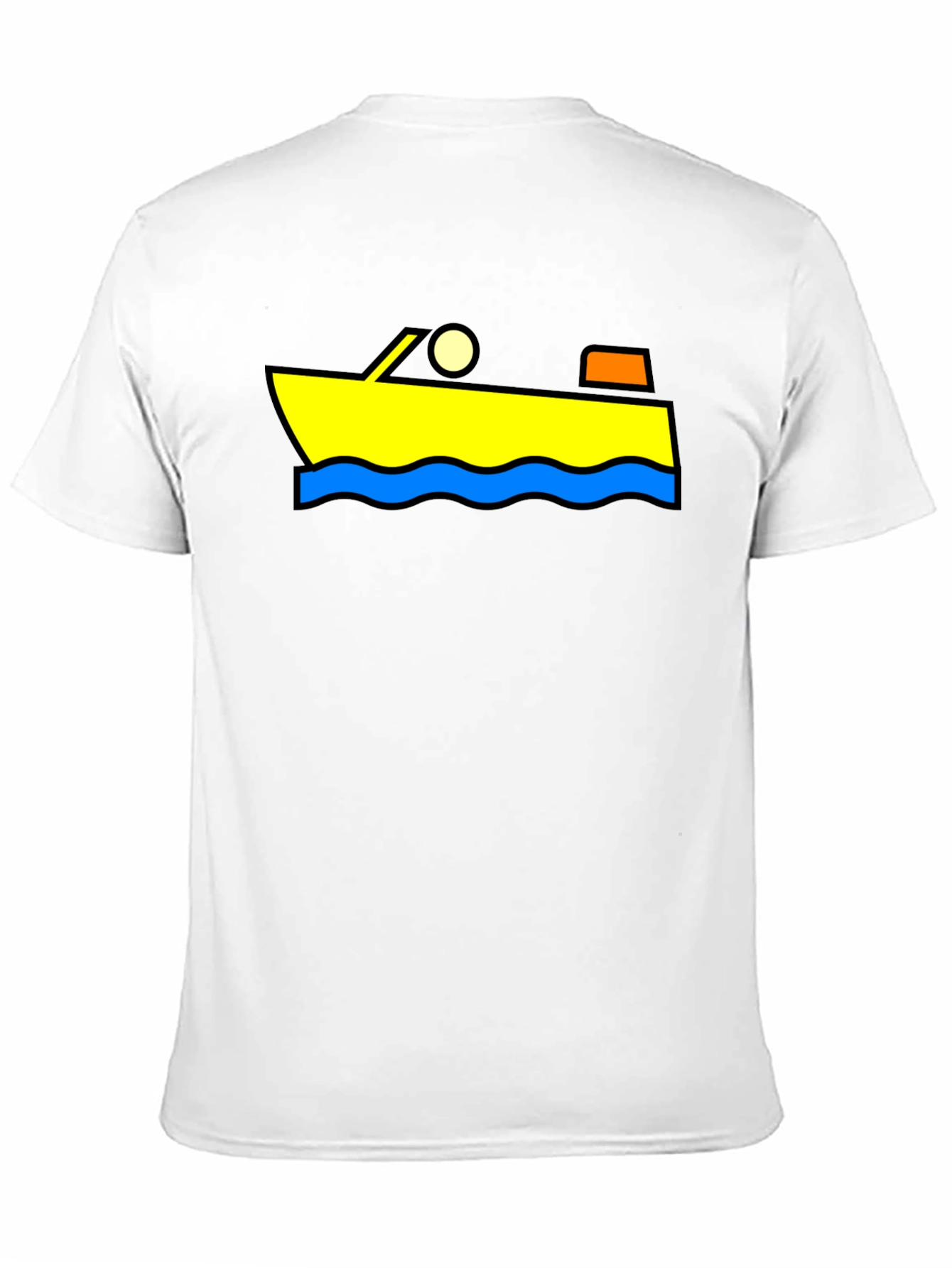 Cartoon Boat Graphic Tee - Black Cotton T-Shirt