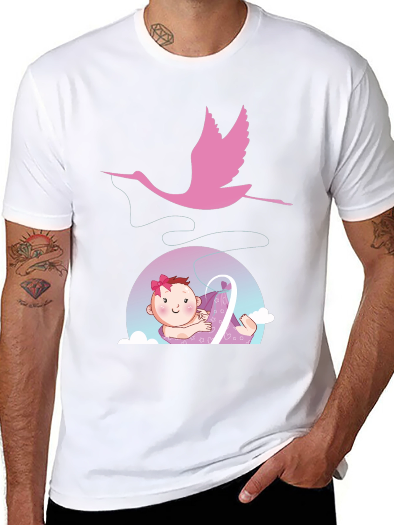 Cute Stork Delivering Baby T-Shirt - Black