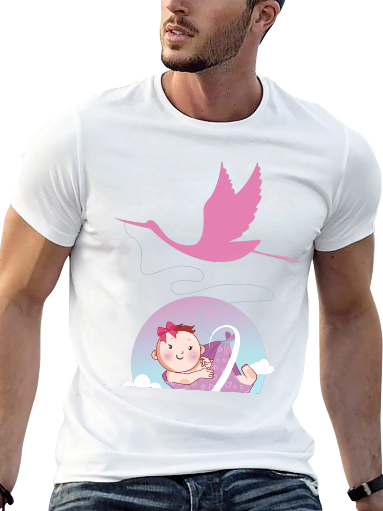 Cute Stork Delivering Baby T-Shirt - Black
