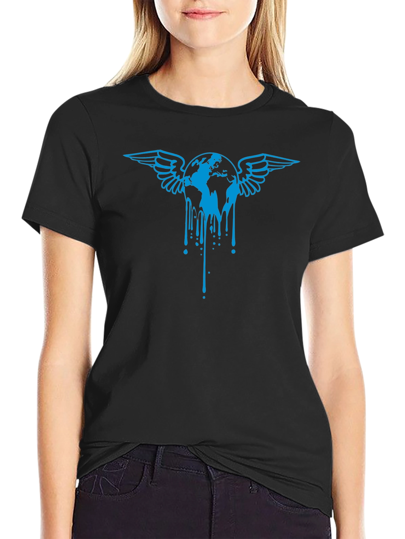 Winged Earth Graphic Tee - Stylish Black T-Shirt