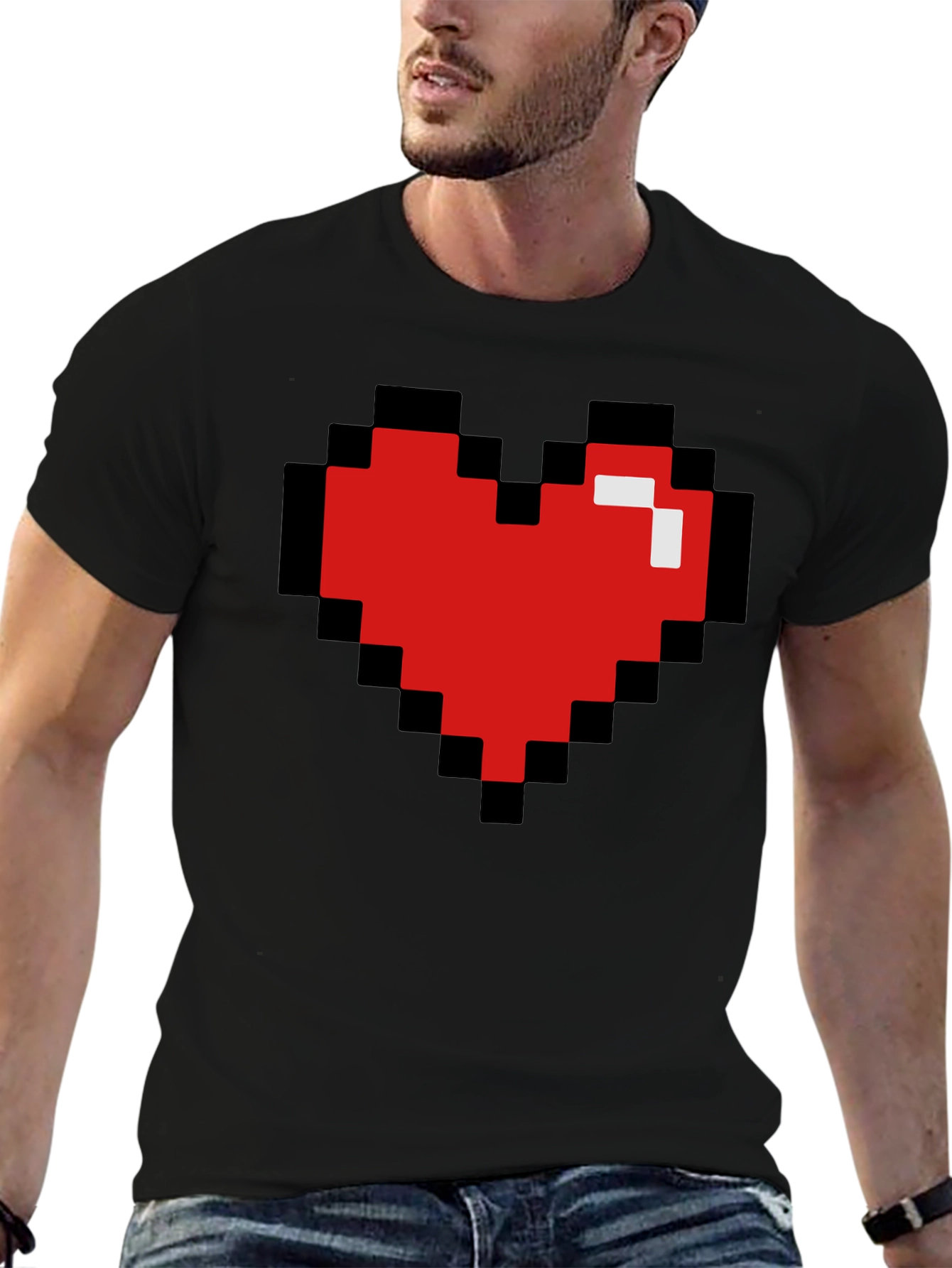 Pixel Heart Black T-Shirt - Gamer Love