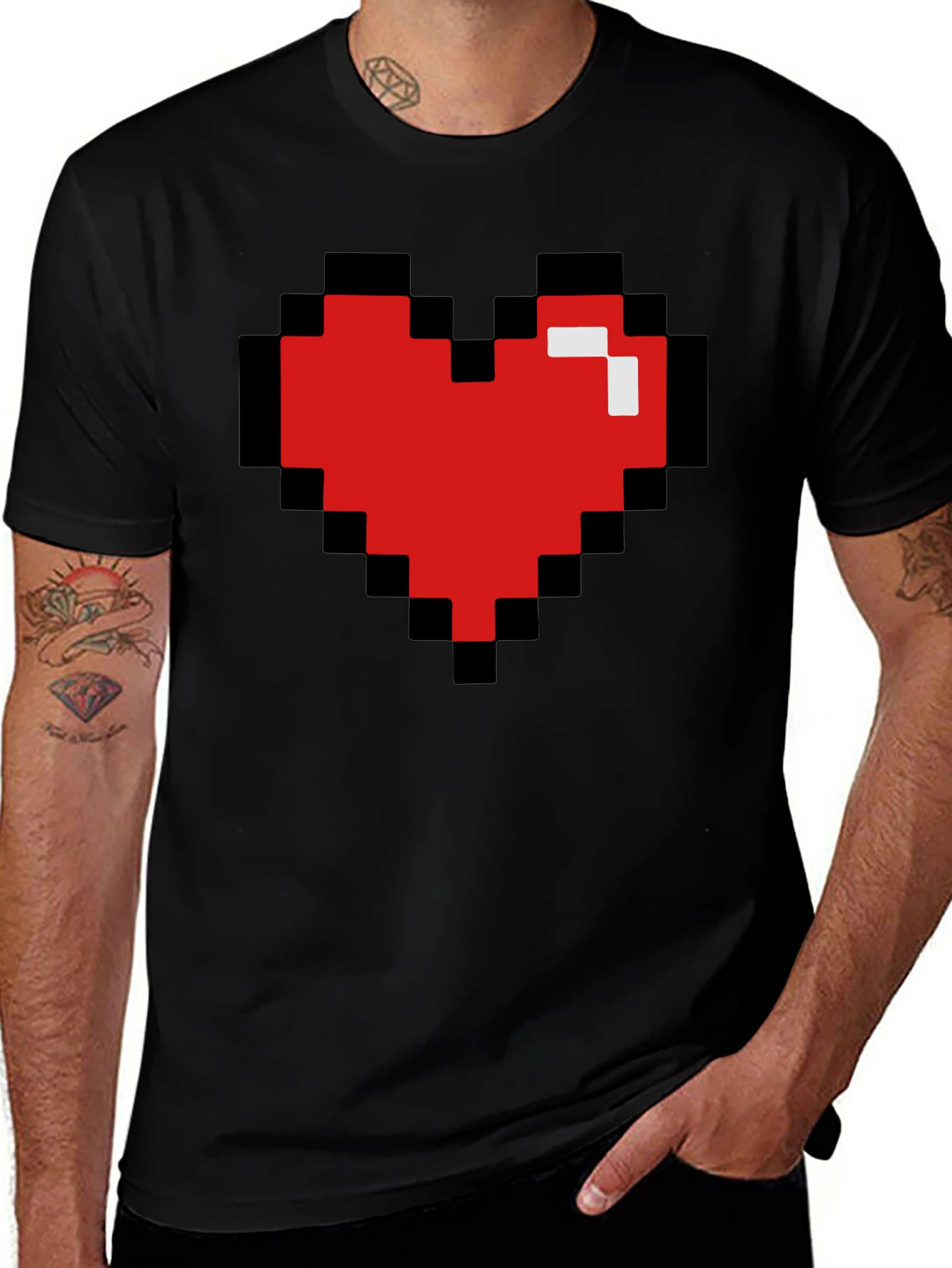 Pixel Heart Black T-Shirt - Gamer Love