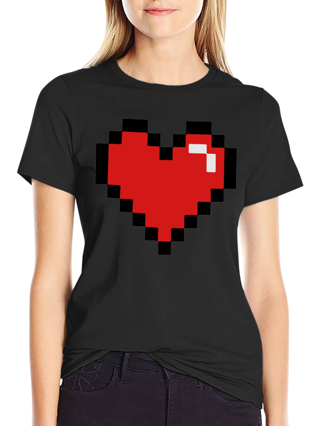 Pixel Heart Black T-Shirt - Gamer Love