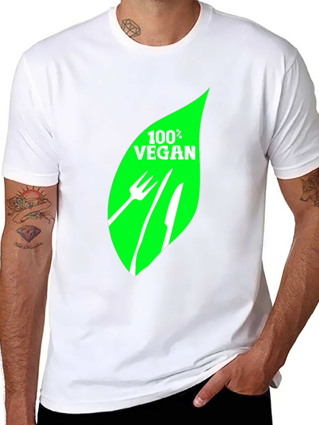 100% Vegan T-Shirt - Black Leaf Graphic