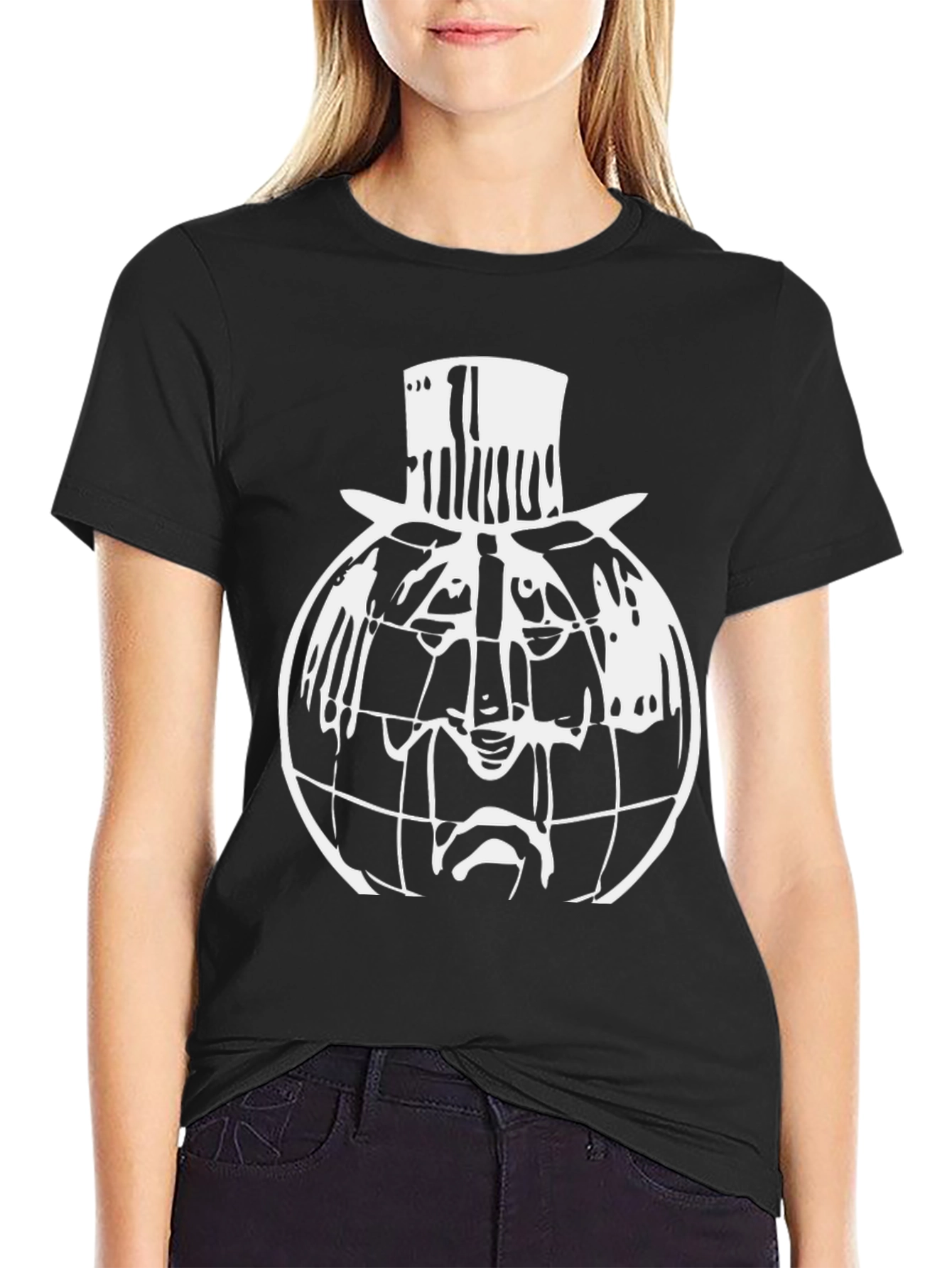 Black T-Shirt with Globe Head Design