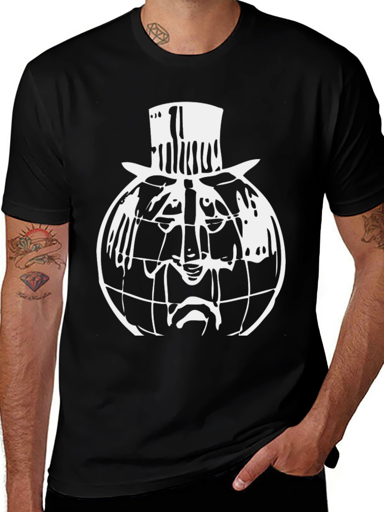 Black T-Shirt with Globe Head Design