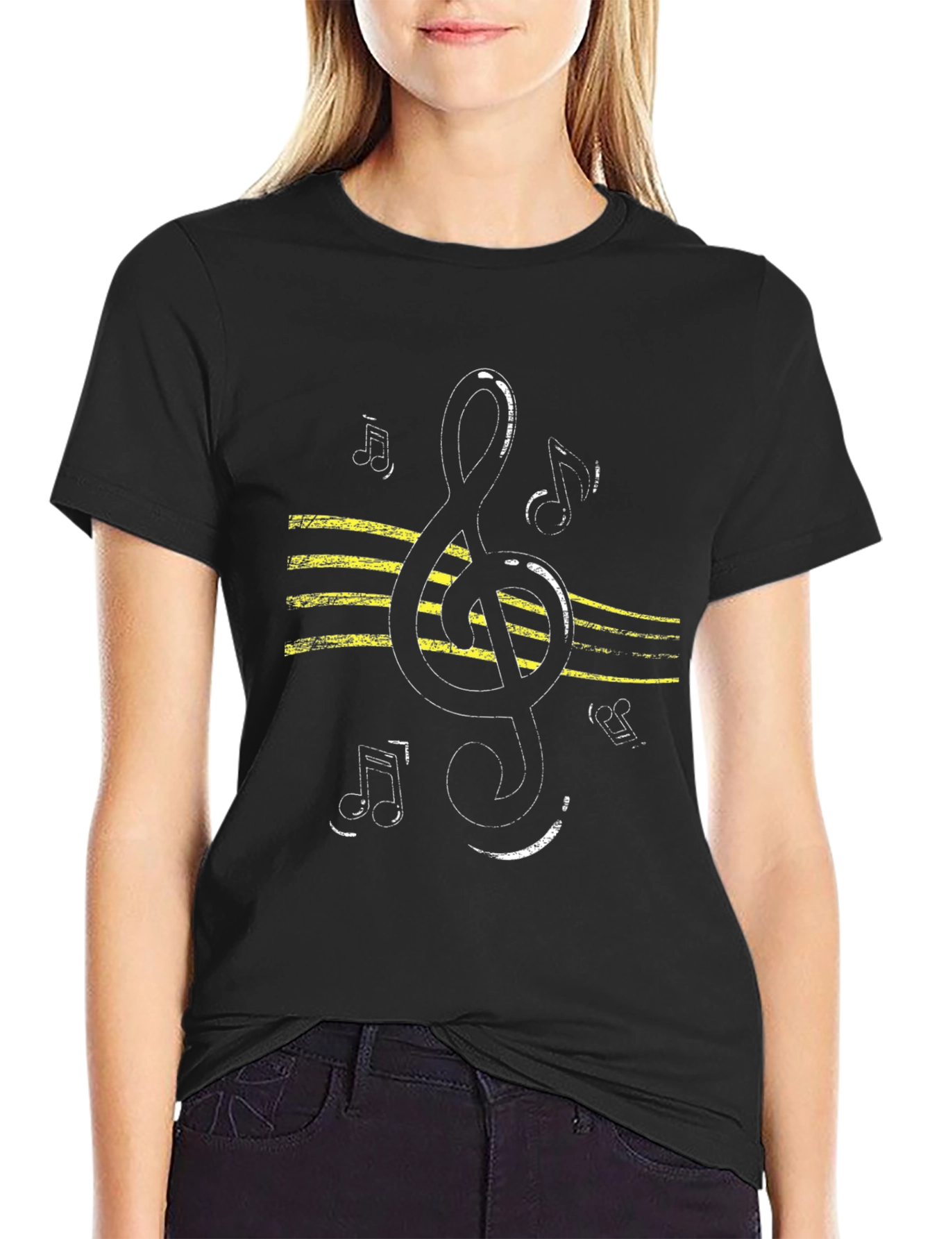 Musical Treble Clef Graphic T-Shirt - Black Cotton Tee