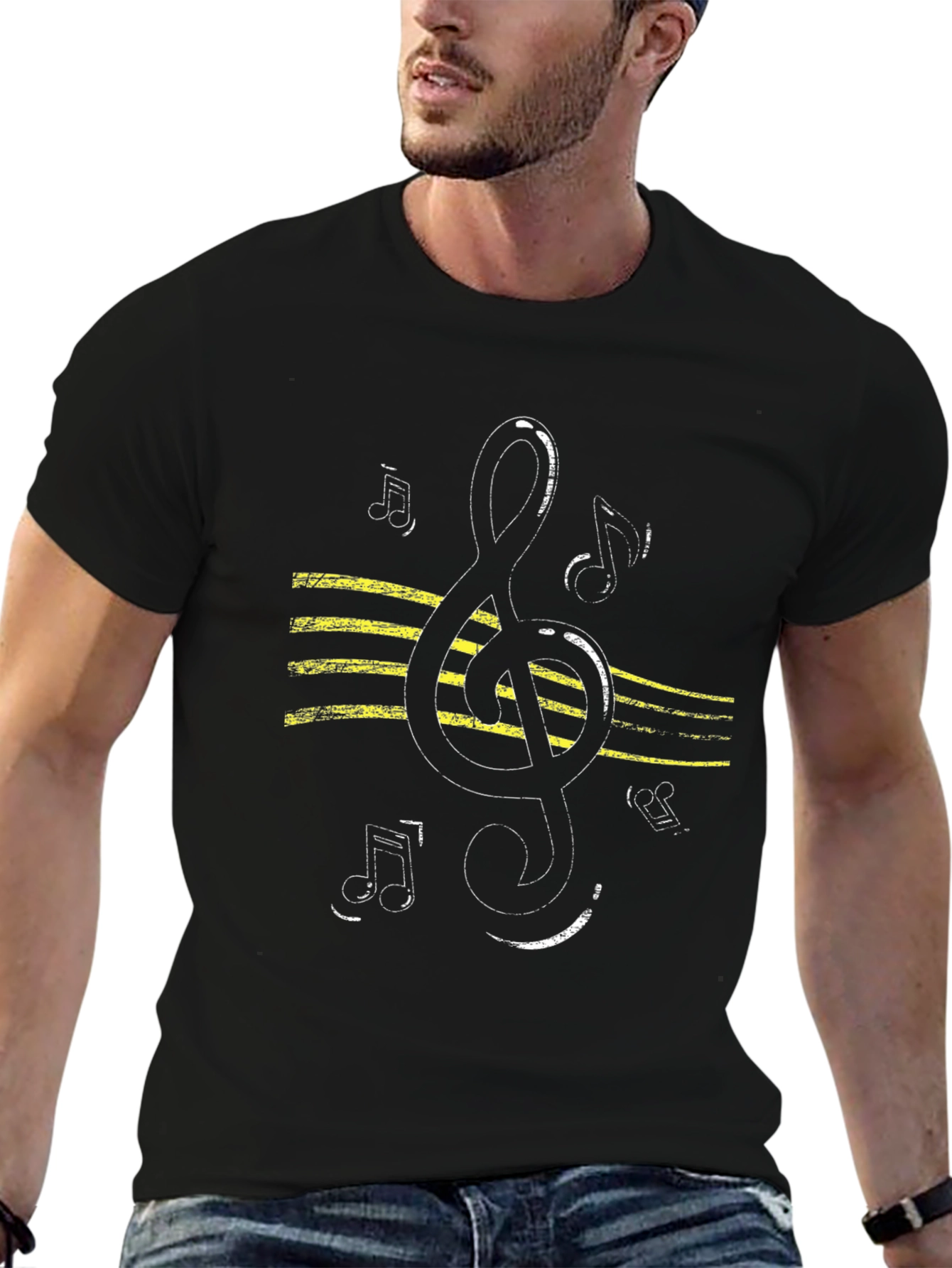 Musical Treble Clef Graphic T-Shirt - Black Cotton Tee