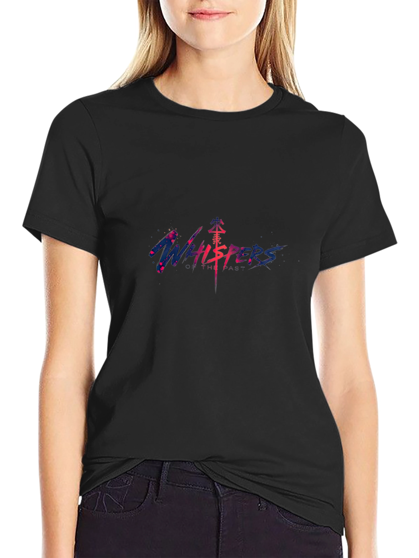 Whispers Graphic Print Black T-Shirt