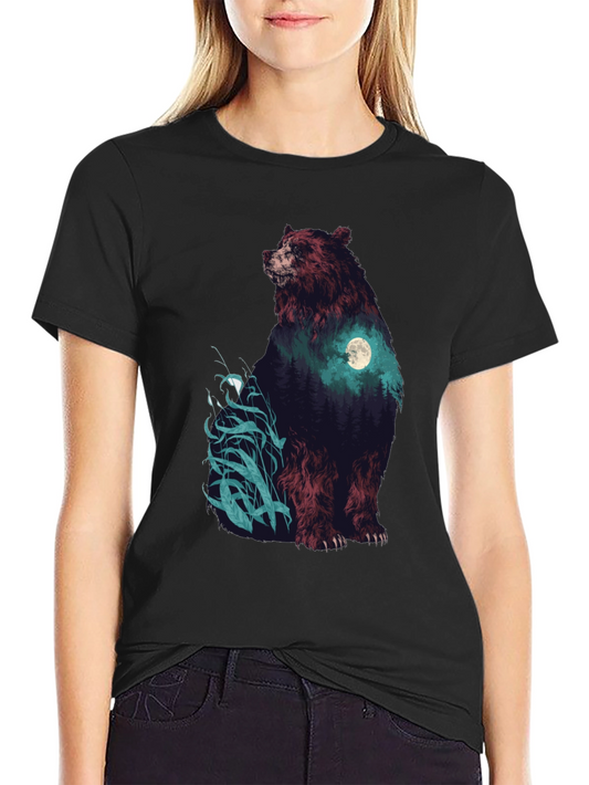 Bear Forest Moon Graphic T-Shirt