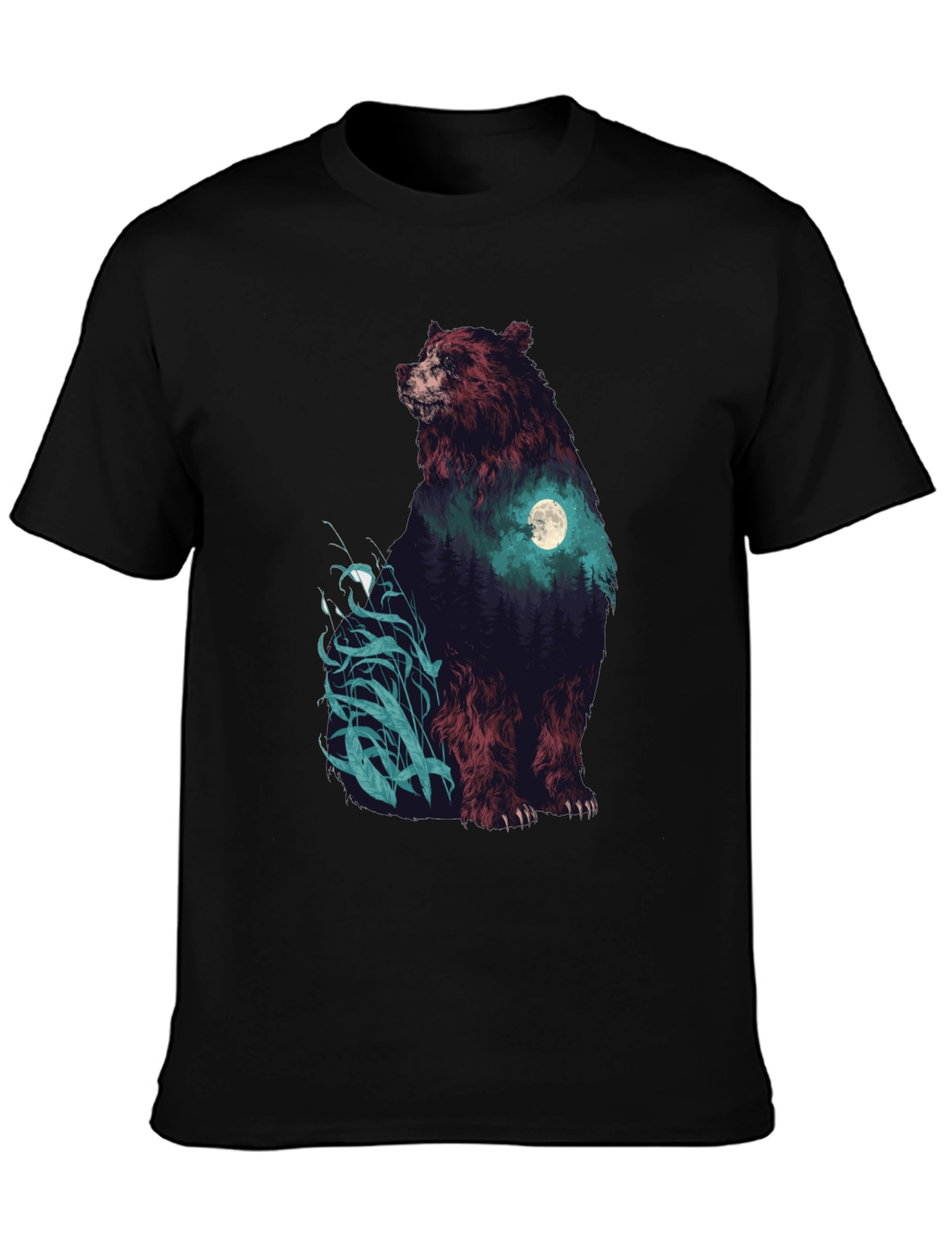 Bear Forest Moon Graphic T-Shirt