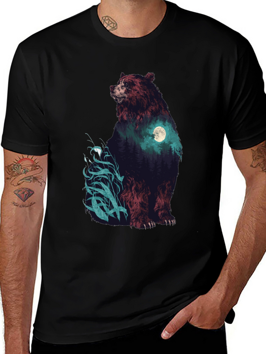 Bear Forest Moon Graphic T-Shirt