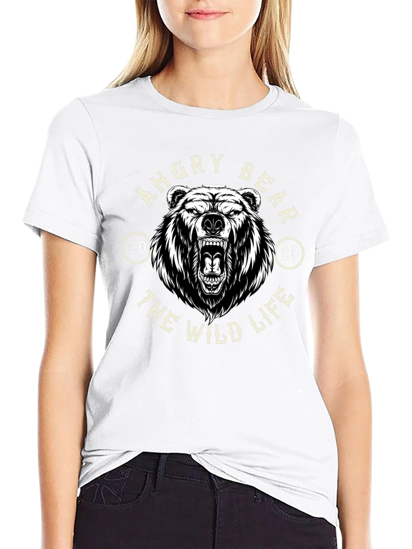 Angry Bear Wild Life Black Graphic T-Shirt